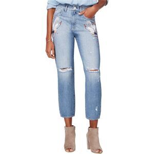 M1858 Womens Embroidered Regular Straight Leg Jeans, NWT